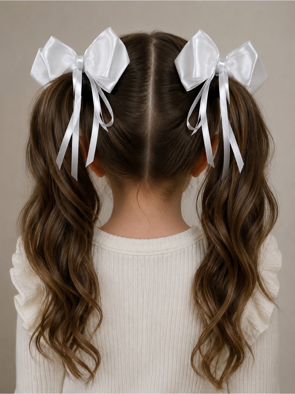 White Satin Ribbon Hair Bows - Hand Crafted